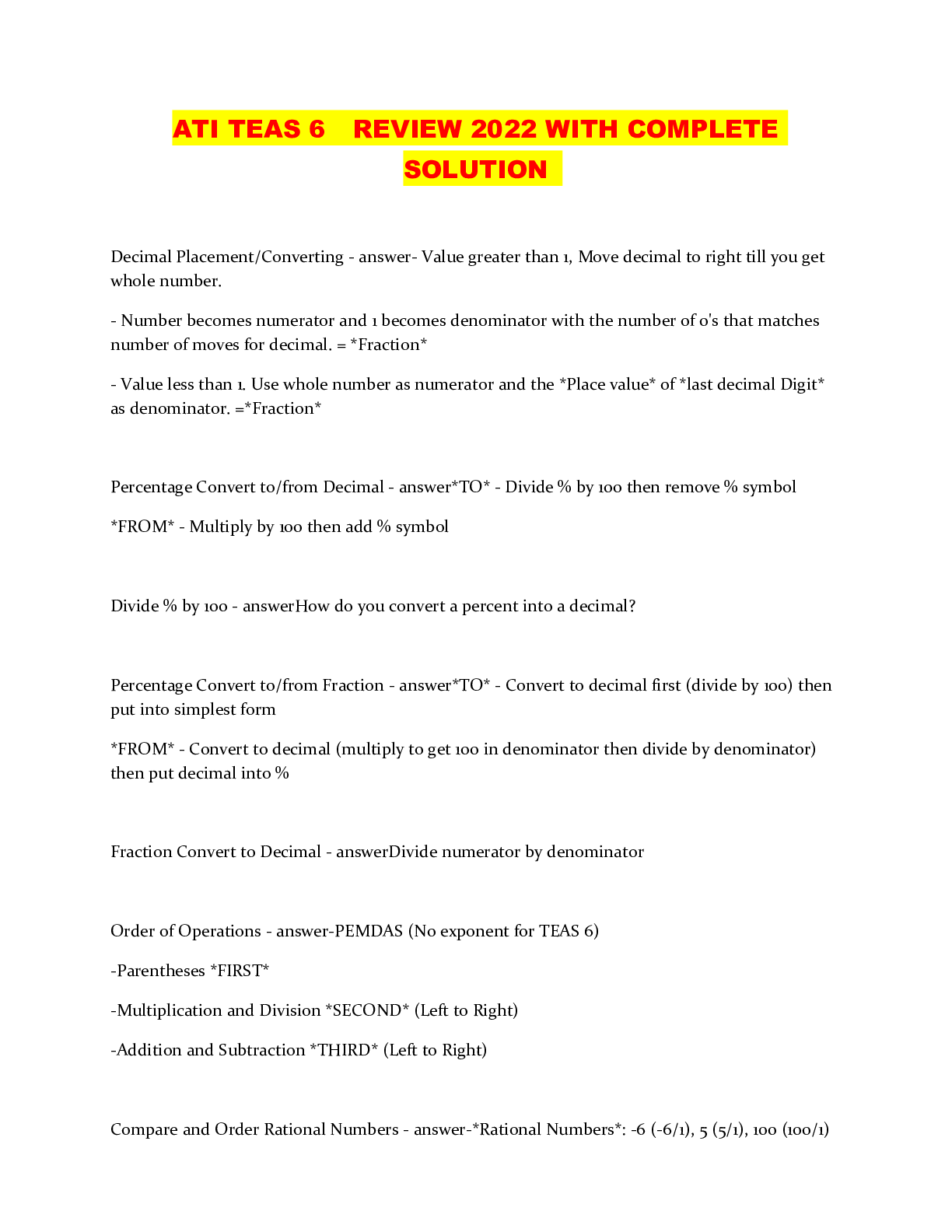 Preview image of ATI TEAS 6 REVIEW 2022 WITH COMPLETE SOLUTION document